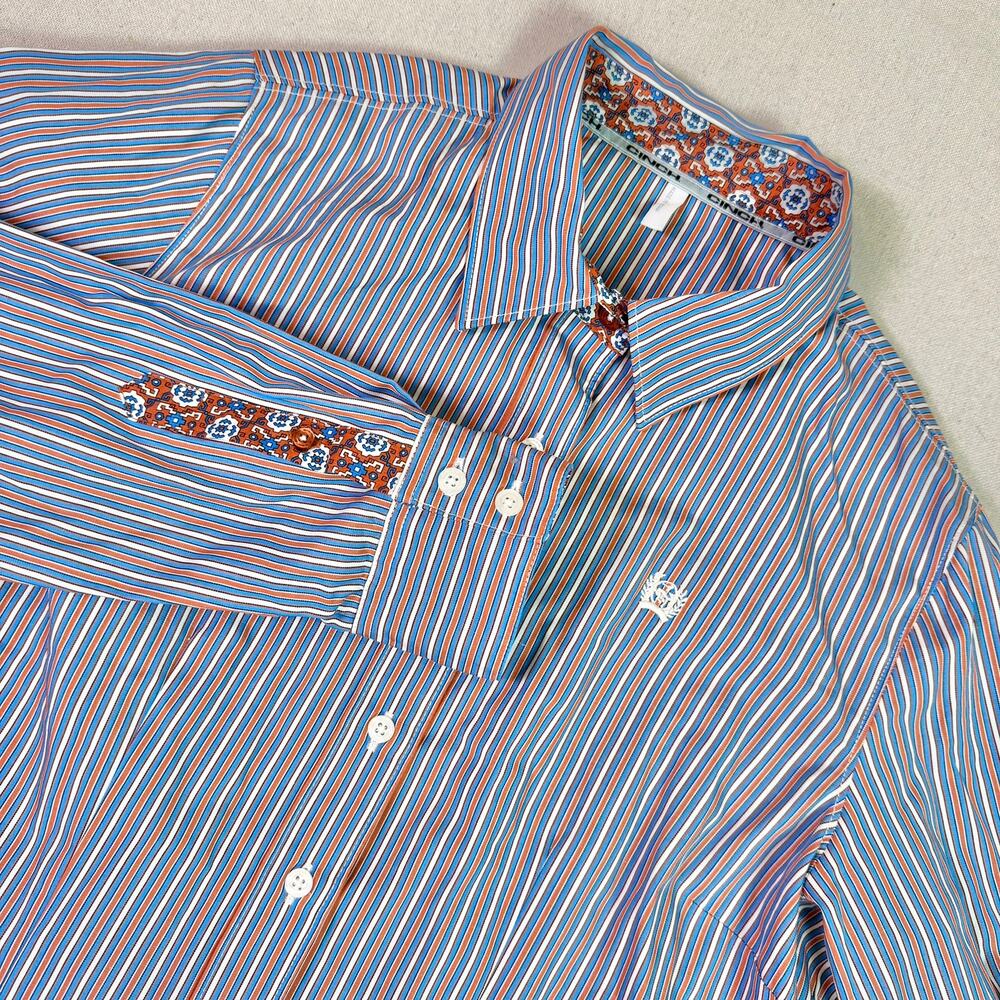 Cinch Flip Cuff Contrast Trim Western Button Up Shirt Womens L Striped